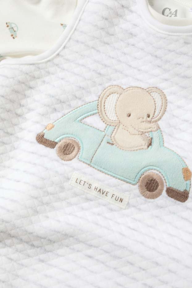 Baby Buben - Elefant und Auto - Strampler-Set - 2 teilig - weiß