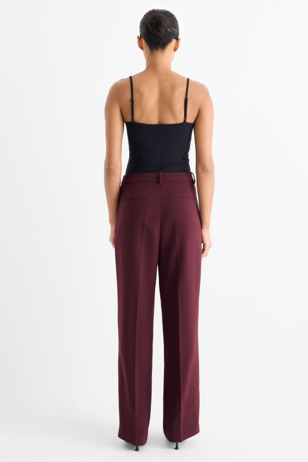 Damen - Business-Hose - High Waist - Wide Leg - bordeaux