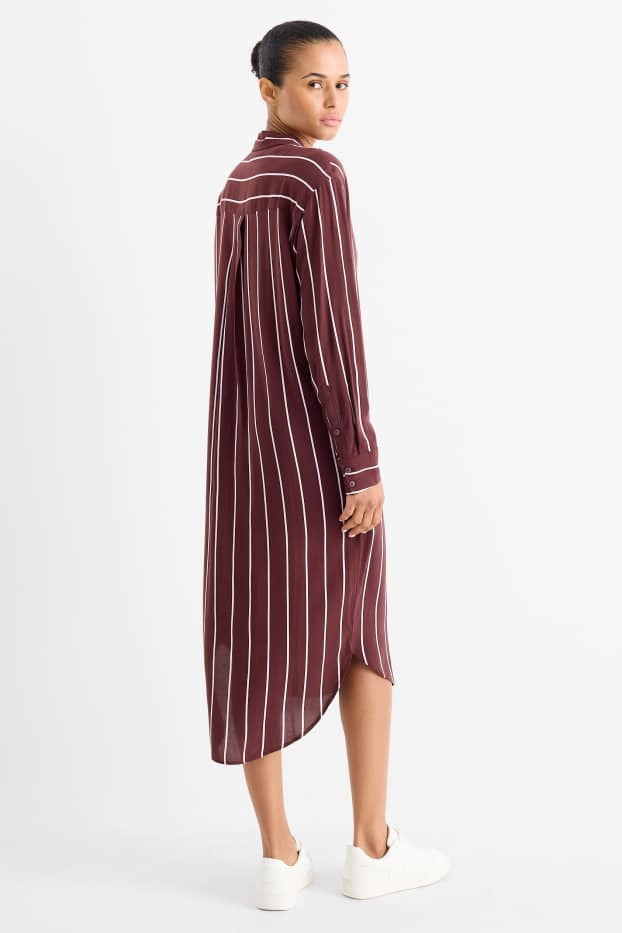 Femmes - Robe-chemisier en viscose - à rayures - bordeaux