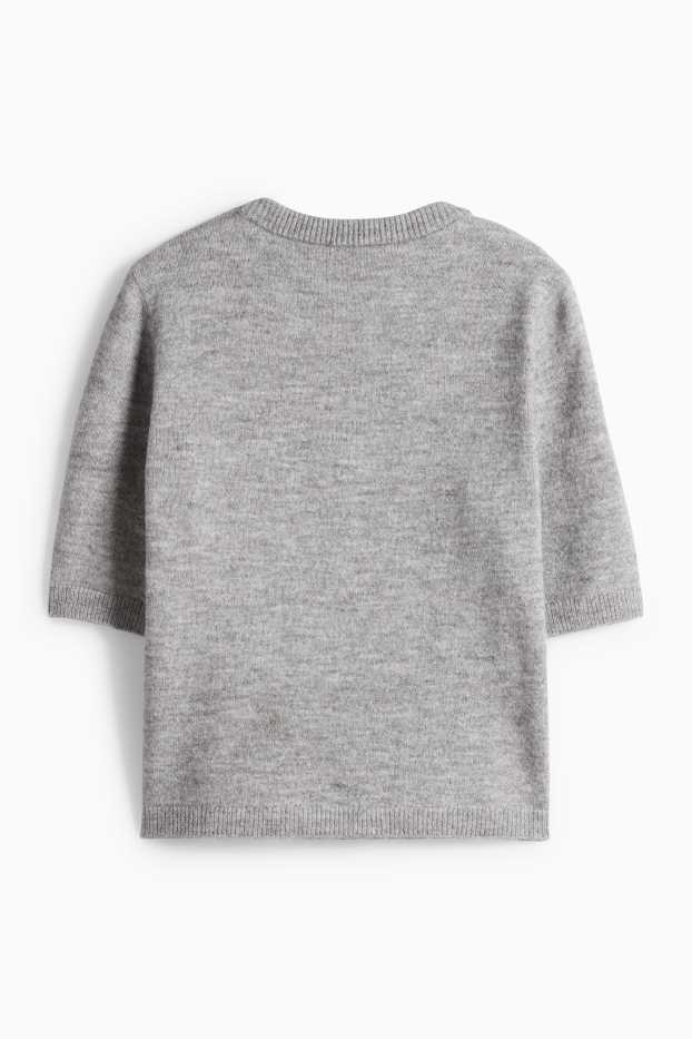 Dámské - Pletený kardigan - šedá-žíhaná