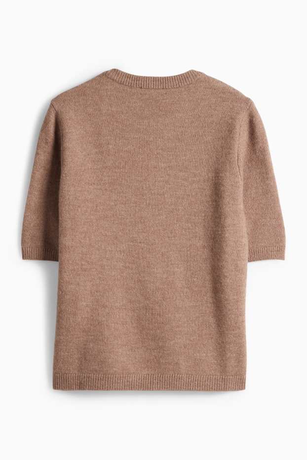 Dámské - Pletený svetr - s krátkým rukávem - světle hnědá