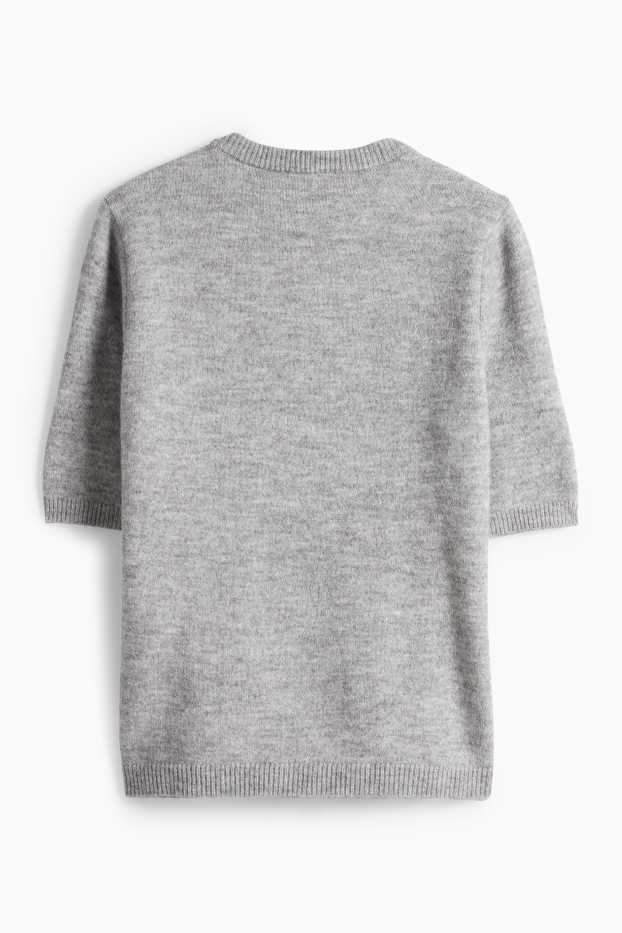 Femei - Pulover tricotat - mânecă scurtă - gri melanj