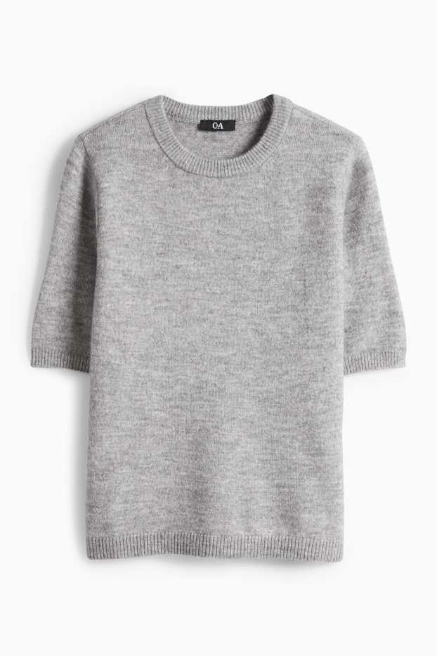 Femei - Pulover tricotat - mânecă scurtă - gri melanj