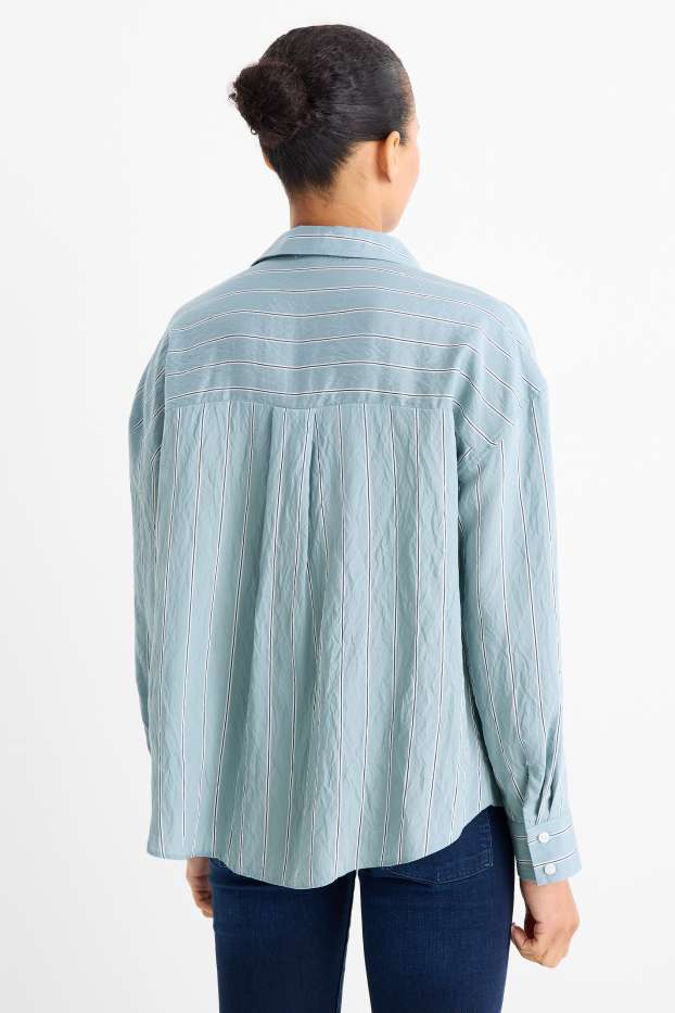 Women - Blouse - striped - turquoise