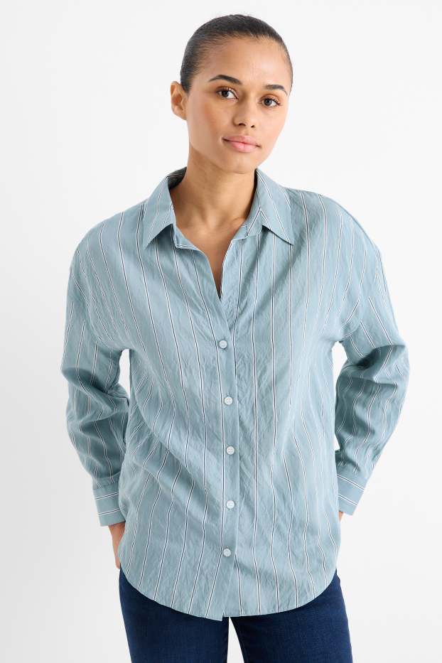 Women - Blouse - striped - turquoise