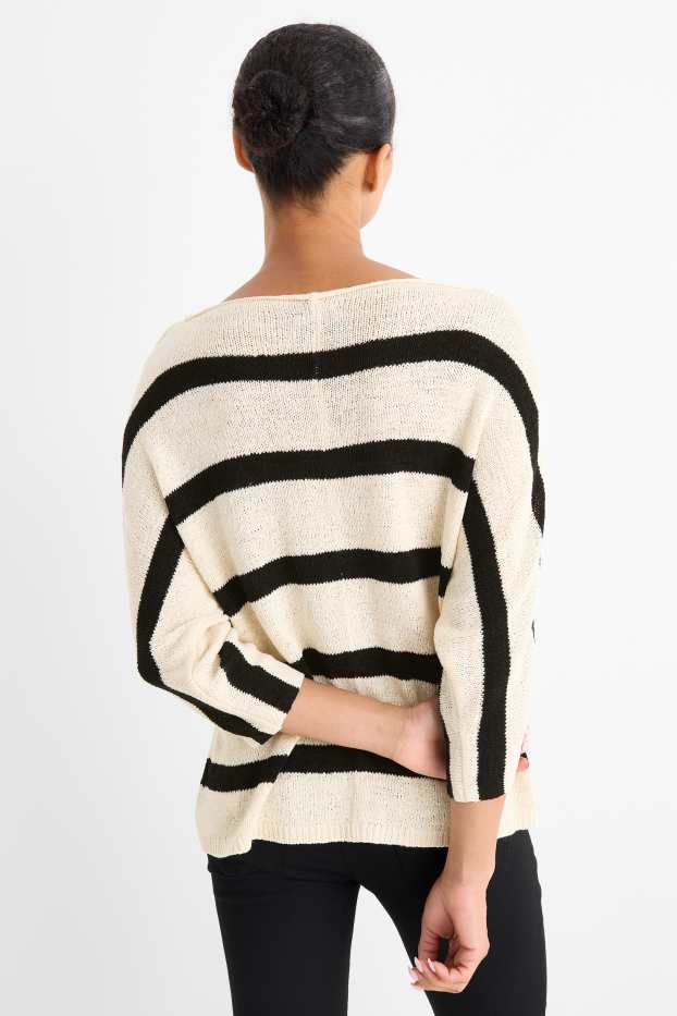 Dámské - Svetr - pruhovaný - světle béžová