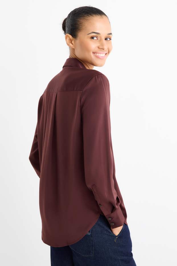 Damen - Satin-Bluse - dunkelbraun