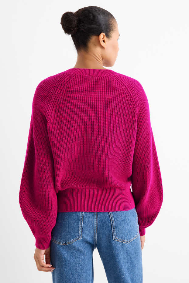 Damen - Pullover - gerippt - pink