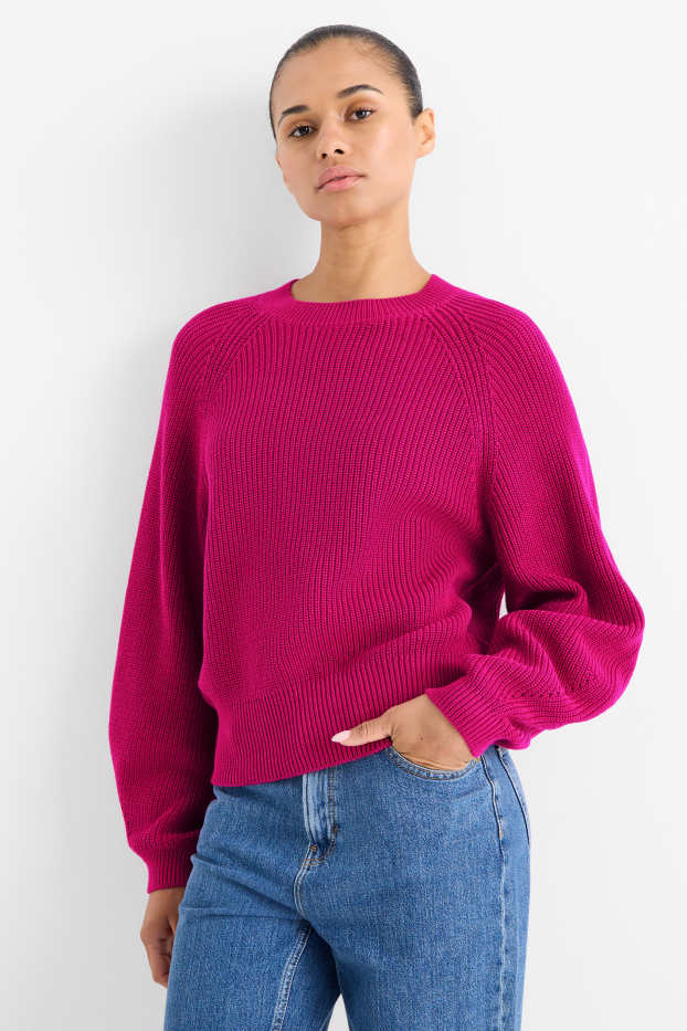 Damen - Pullover - gerippt - pink