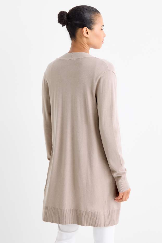 Dámské - Dlouhý pletený kardigan - béžová