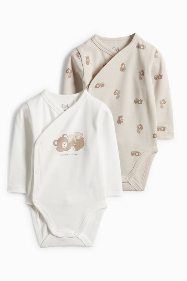 Baby Buben - Multipack 2er - Bärchen - Baby-Wickelbody - hellbeige
