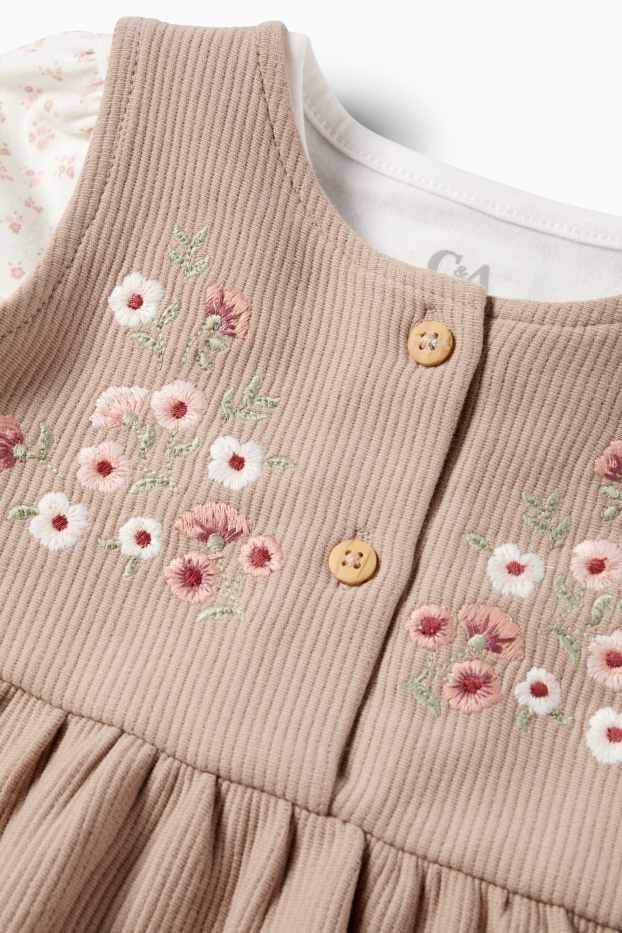 Baby Mädchen - Blümchen - Baby-Outfit - 2 teilig - hellbraun