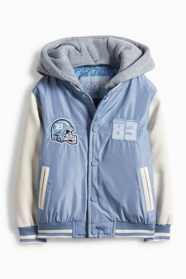 Bambini - Football - giacca college con cappuccio - foderata - azzurro