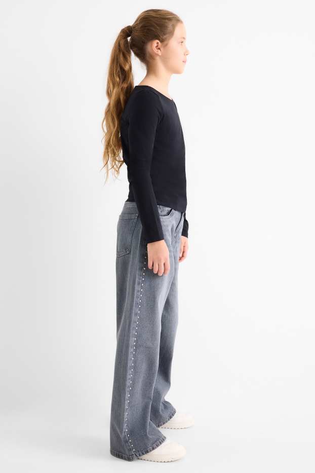 Děti - dívky - Wide leg jeans - džíny - světle šedé