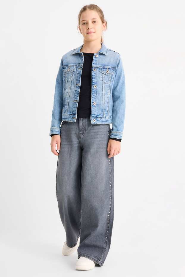 Děti - dívky - Wide leg jeans - džíny - světle šedé