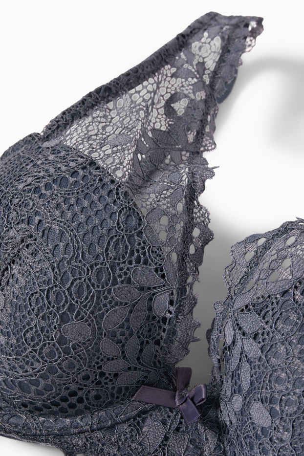 Dámské - Podprsenka s kosticemi - PLUNGE - s vycpávkami - šedá