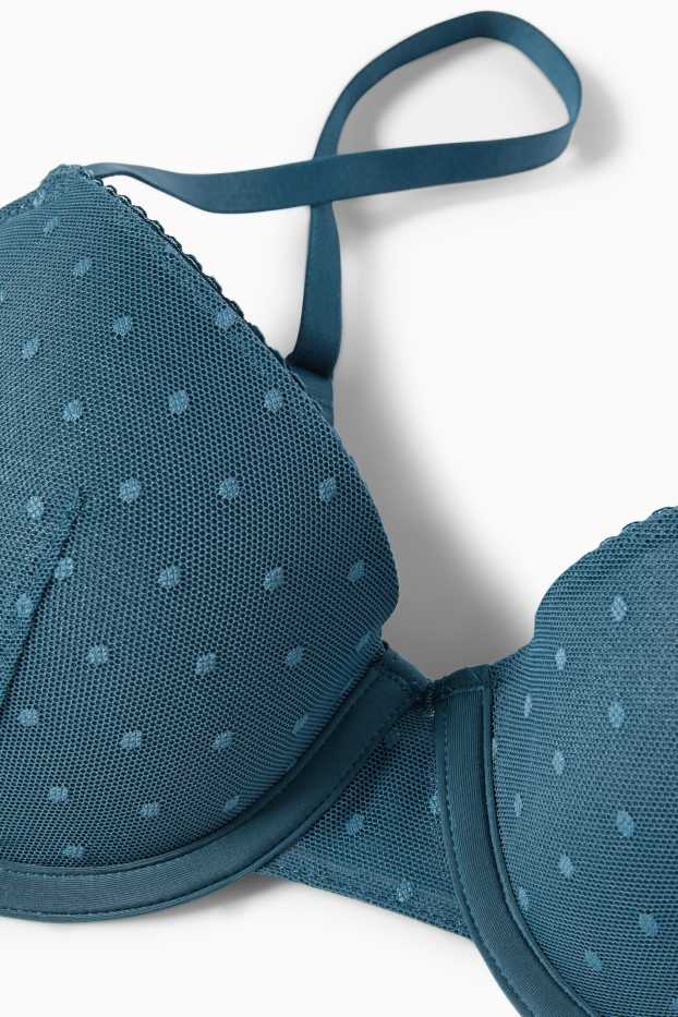 Femmes - Soutien-gorge à armature - DEMI - ampliforme - à pois - bleu pétrole