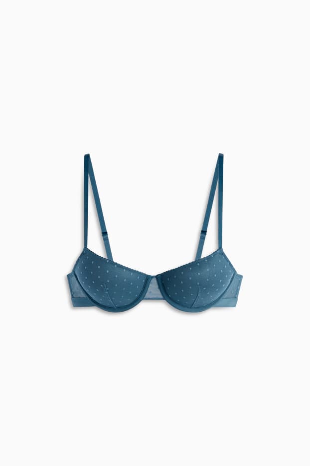 Femmes - Soutien-gorge à armature - DEMI - ampliforme - à pois - bleu pétrole