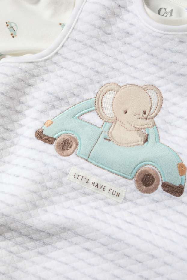 Baby Buben - Elefant und Auto - Strampler-Set - 2 teilig - weiß