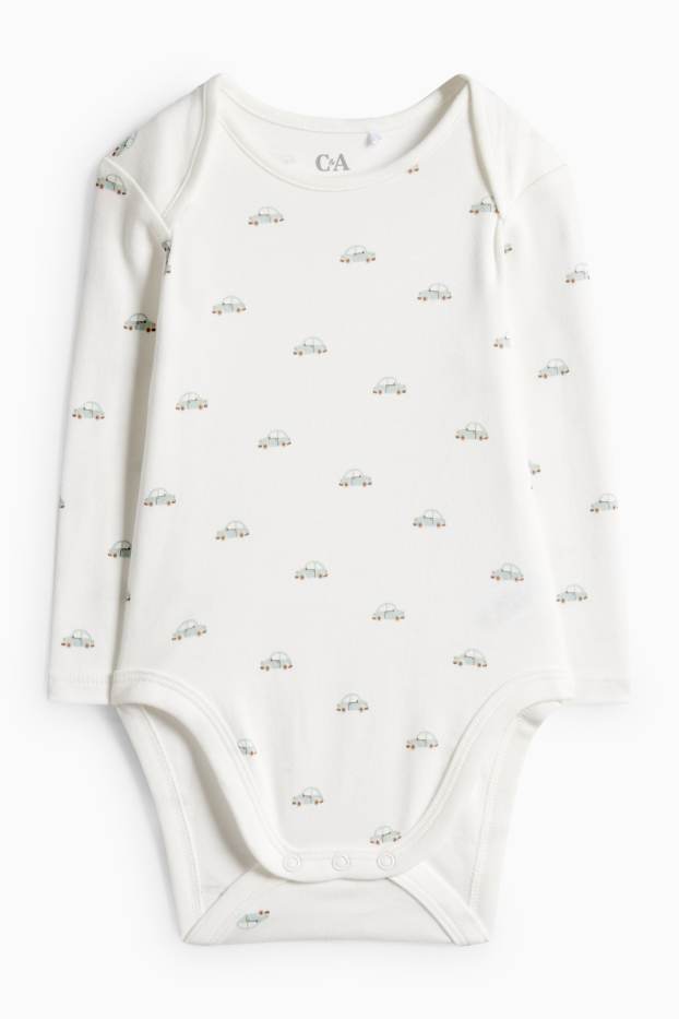 Baby Buben - Elefant und Auto - Strampler-Set - 2 teilig - weiß