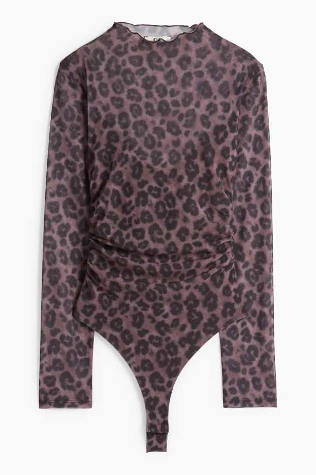 Damen - Body - Mesh - Leo-Print - braun