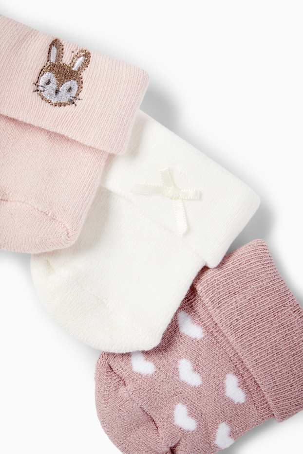 Baby Mädchen - Multipack 3er - Häschen - Erstlings-Socken mit Motiv - rosa