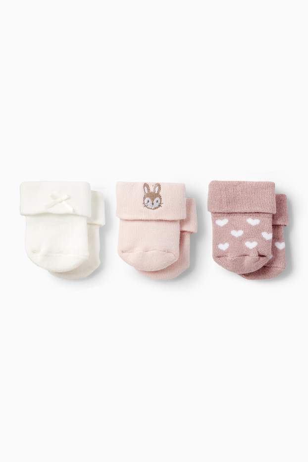 Baby Mädchen - Multipack 3er - Häschen - Erstlings-Socken mit Motiv - rosa