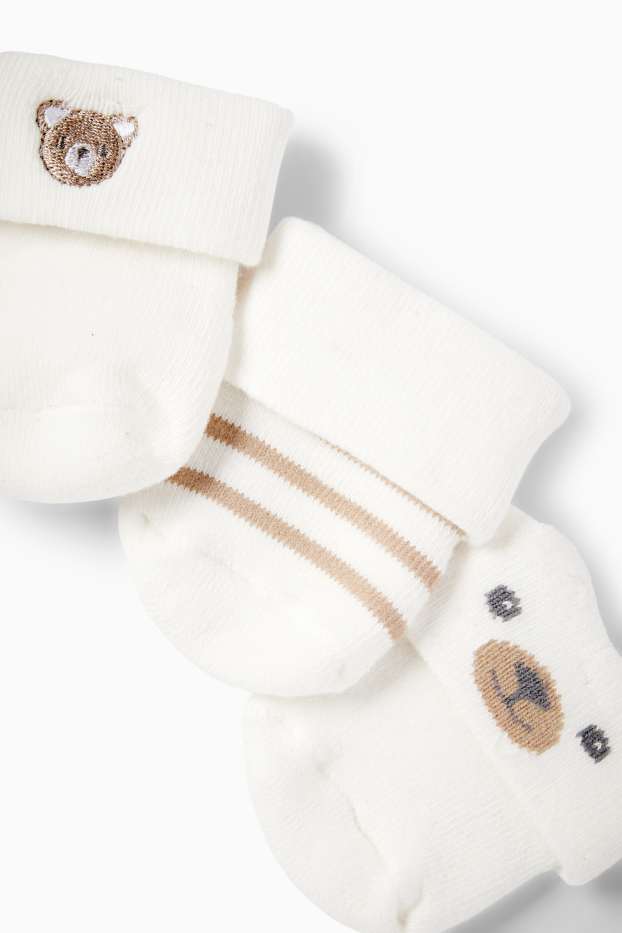 Unisex - Confezione da 3 - motivo orsetto - calze neonati - bianco
