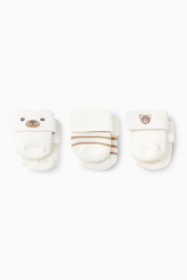 Unisex - Confezione da 3 - motivo orsetto - calze neonati - bianco