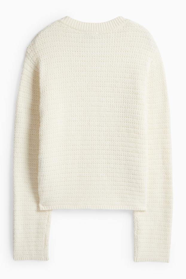 Dámské - Pletený kardigan - strukturovaný - krémové barvy