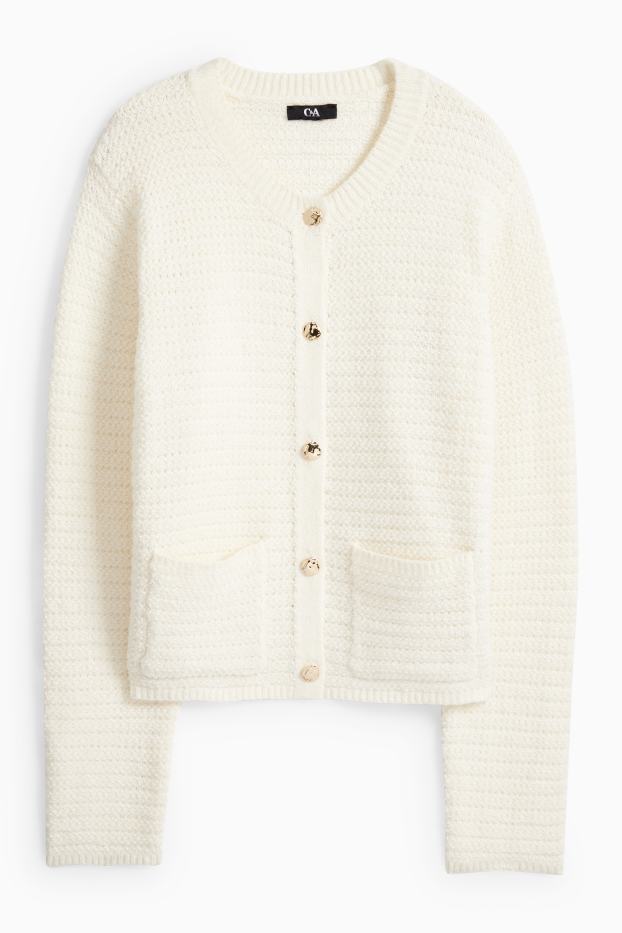 Dámské - Pletený kardigan - strukturovaný - krémové barvy