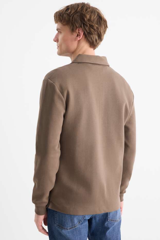 Pánské - Polokošile s dlouhým rukávem - regular fit - tmavohnědá