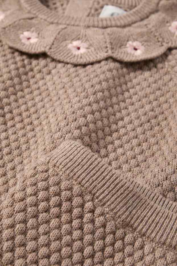 Neonate - Motivo fiorellini - completo neonati crochet - 2 pezzi - tessuto tramato - marrone chiaro