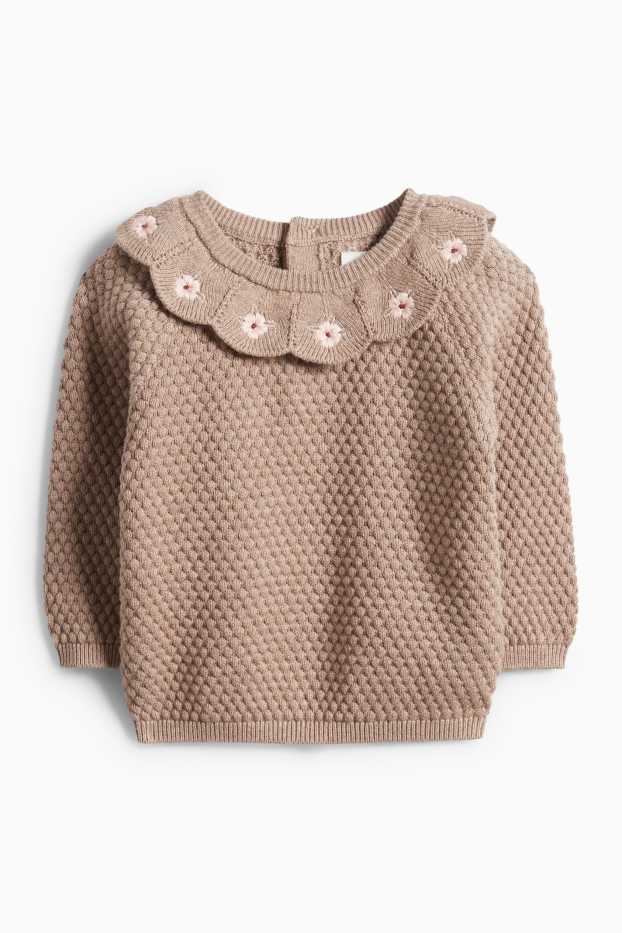 Neonate - Motivo fiorellini - completo neonati crochet - 2 pezzi - tessuto tramato - marrone chiaro