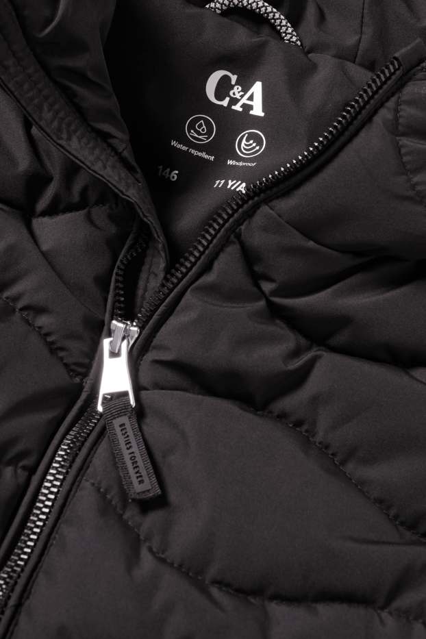 Děti - dívky - Prošívaná vesta s kapucí - z vodoodpudivého materiálu - černá