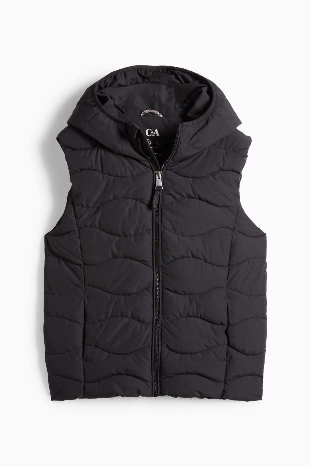 Děti - dívky - Prošívaná vesta s kapucí - z vodoodpudivého materiálu - černá