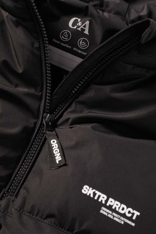 Kinder Jungen - Steppweste mit Kapuze - wasserabweisend - schwarz