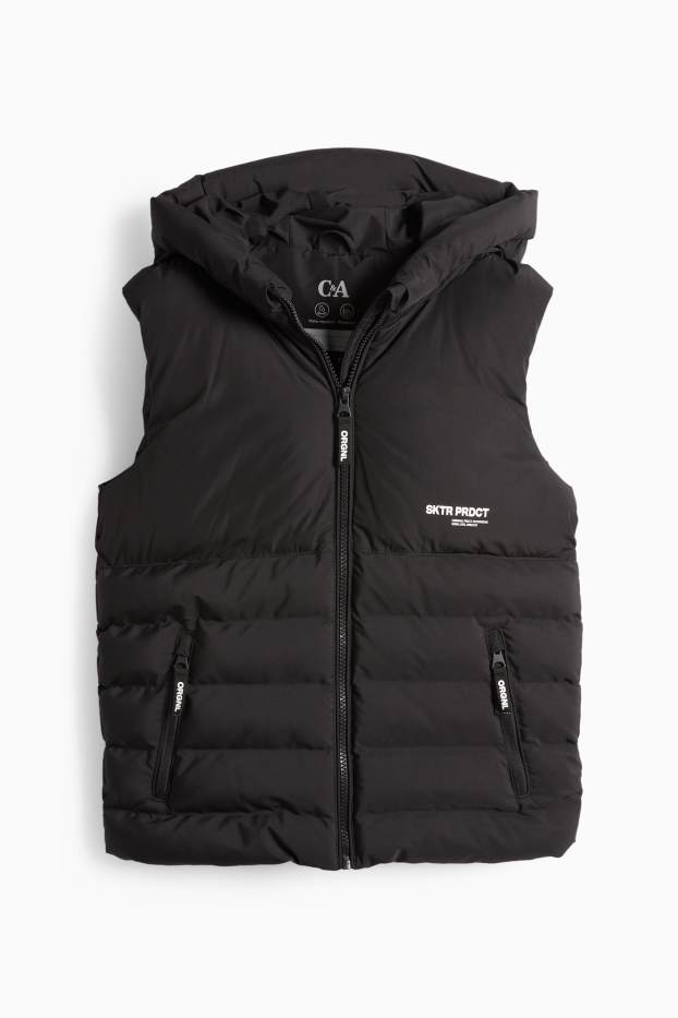 Kinder Jungen - Steppweste mit Kapuze - wasserabweisend - schwarz