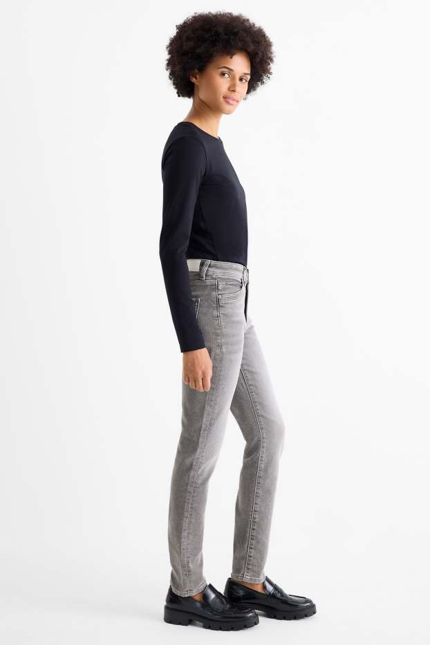 Women - Slim jeans - mid-rise waist - jog denim - denim-light gray