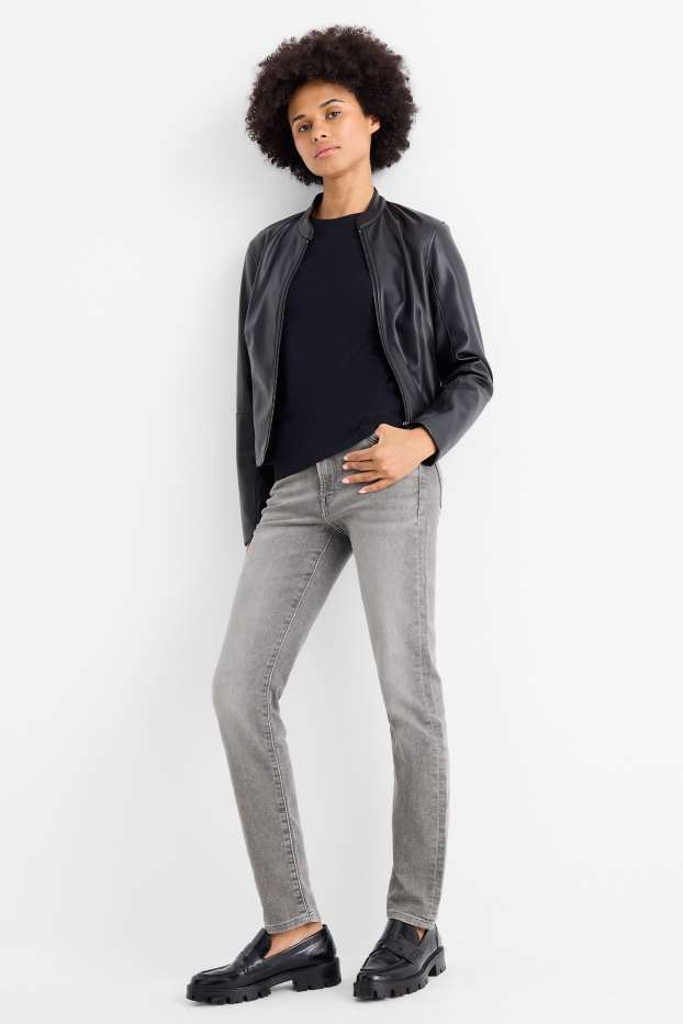 Women - Slim jeans - mid-rise waist - jog denim - denim-light gray