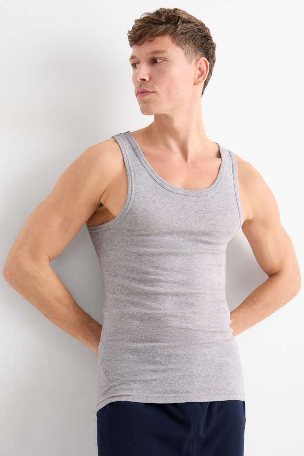 Hommes - Lot de 3 - maillots de corps - fines côtes - gris clair chiné
