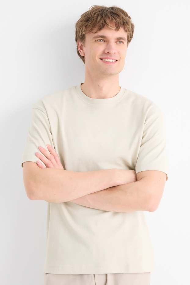 Pánské - Tričko - relaxed fit - světle béžová