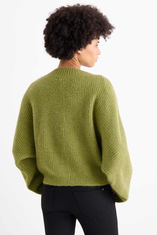 Donna - Maglione con scollo a V - a coste - verde chiaro