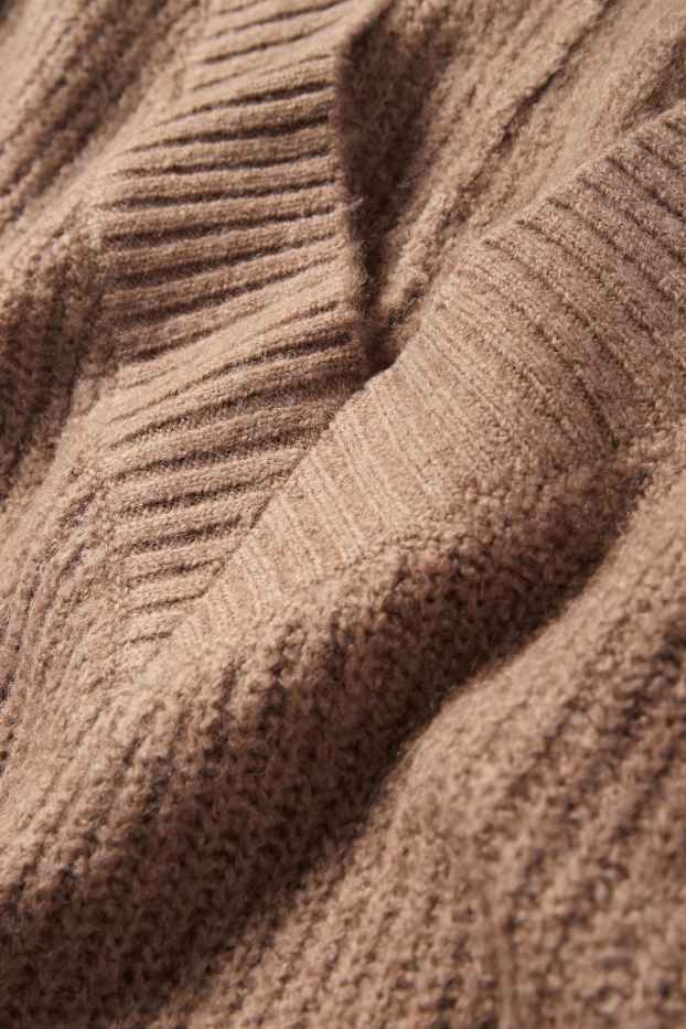 Women - V-neck jumper - ribbed - light brown