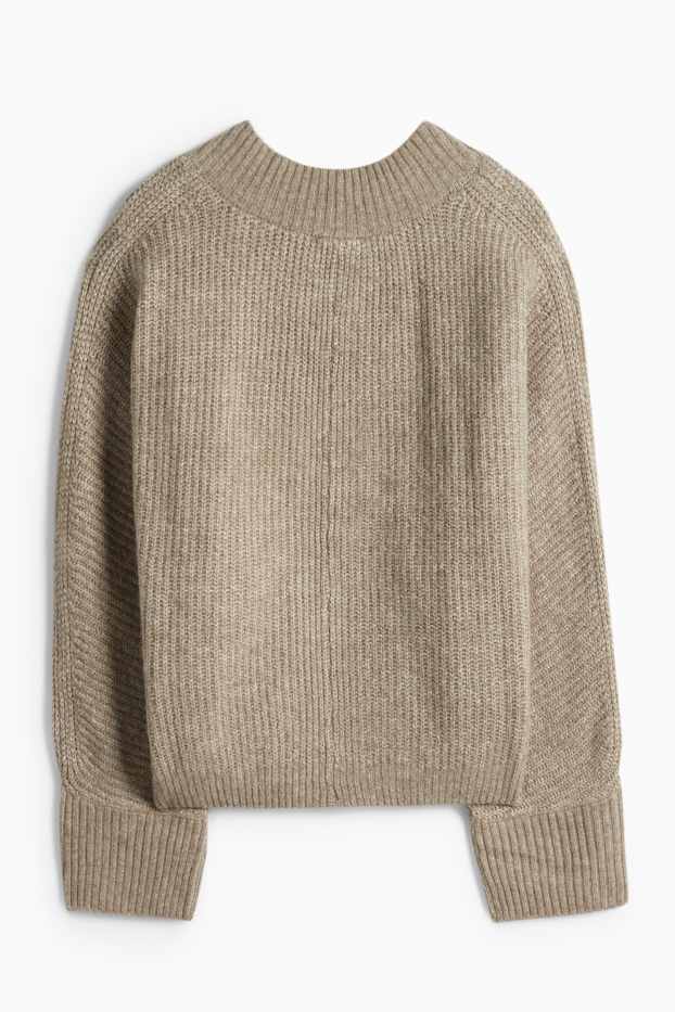 Women - V-neck jumper - ribbed - beige