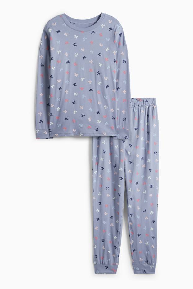 Damen - Pyjama - gemustert - blau
