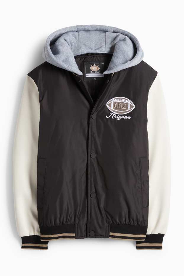 Nen - Futbol - jaqueta d’estil universitari amb caputxa - negre