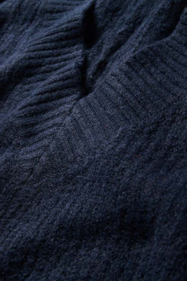 Dámské - Svetr s výstřihem ve tvaru V - žebrovaný - tmavomodrá