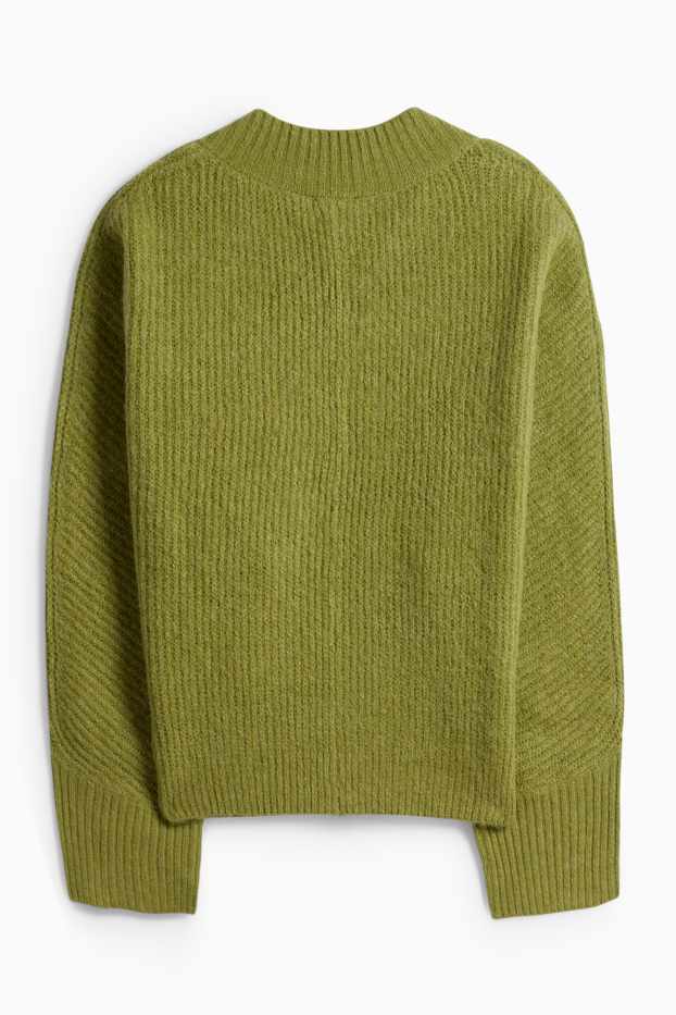 Donna - Maglione con scollo a V - a coste - verde chiaro