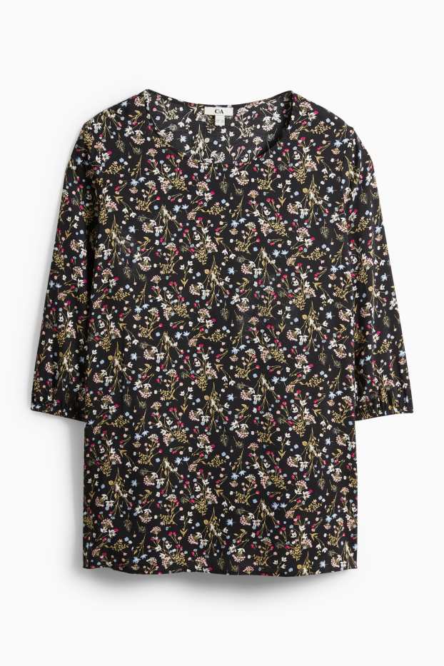 Femei - Bluză - cu flori - negru